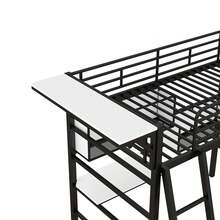 MERAX Twin Size Metal Loft Bed With 2 Shelves, A Desk And A Hanging Clothes Rack, Black And White - màu đen - Xem 10
