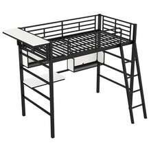 MERAX Twin Size Metal Loft Bed With 2 Shelves, A Desk And A Hanging Clothes Rack, Black And White - màu đen - Xem 7