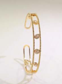 18k镀金镂空几何水钻微镶锆石铜戒指，可调节尺寸，奢华宽版，优雅女士礼物 - 金戒指 - 查看 8