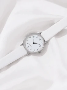 7入組女士手錶，女款Pu皮革表帶簡約腕錶，時尚商務風格鋅合金掛墜項鍊，耳飾，戒指，鑽石手鏈石英手錶配件套裝，適用於假期 - 白色 - 查看 3