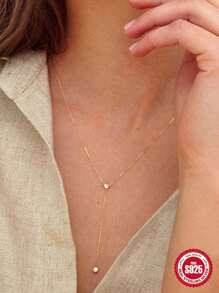 1件s925純銀y形串珠鏈吊墜鎖骨項鍊 - 金色 - 查看 1