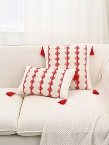 1pc Jacquard Pattern Pillowcase For Bed, Couch, Sofa - Red - View 2