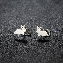 1對不鏽鋼可愛兔子兔耳針耳釘時尚珠寶可愛動物派對周年紀念耳釘 - 黑色 - 查看 4