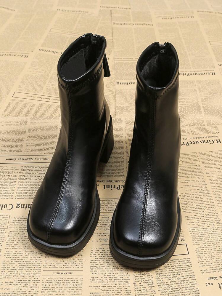 女士高跟防水台靴秋冬保暖内衬保暖2023新款厚跟踝靴奢华感 - 黑色 - 查看 4