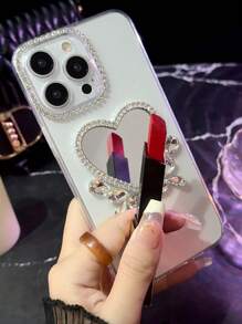 Handmade Mirror Heart Shaped Rhinestone Phone Case - White - View 2