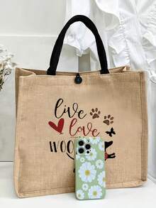 1入組聖誕帽達克斯虎紋亞麻手提包,達克斯熱狗形狗禮品多功能手提化妝袋,適用於狗狗愛好者,女性化妝袋袋,旅行化妝整理袋,返校老師禮物,聖誕花紋手提包聖誕樹小姐禮品袋,適用於聖誕節送給朋友,聖誕節裝飾,聖誕季節,聖誕前夕,節日裝飾,聖誕禮物,布料女性購物袋超大容量禮品袋 - 卡其色 - 查看 3