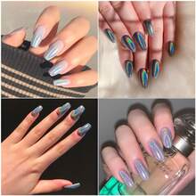 12 色/套美甲雷射閃光粉,高光澤金屬指甲粉,適合 Diy 美甲裝飾,沙龍美甲使用 - 綠色 - 查看 8