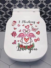 1入組心型及火烈鳥裝飾性防水自粘牆貼，適用於馬桶蓋、浴室、牆壁 - 彩色 - 查看 6