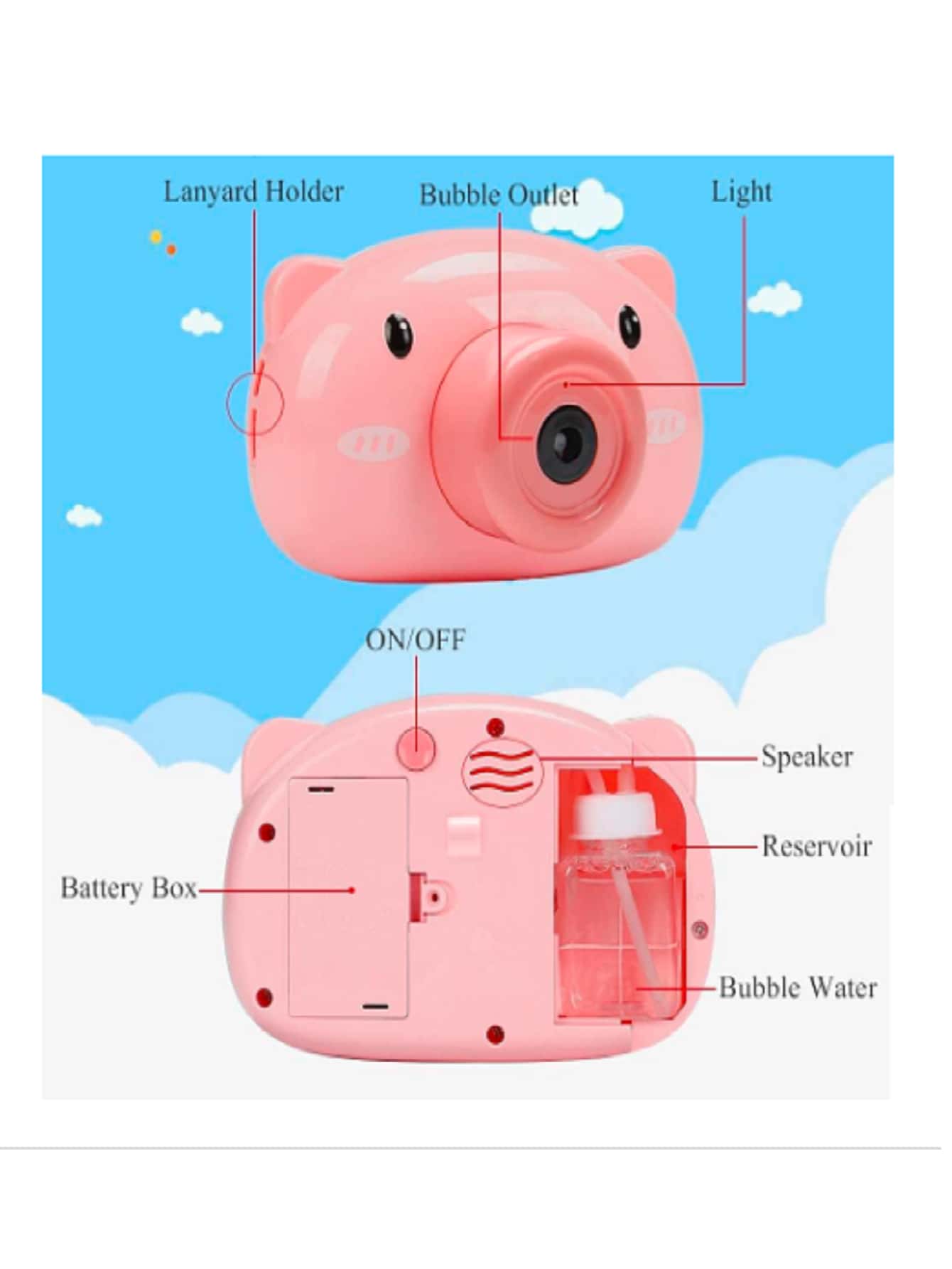 Camera Shaped Bubble Machine Toy With Automatic Music For Children - Black and White - View 2