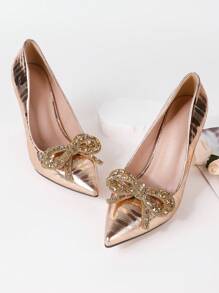 1 双可拆卸水钻蝴蝶结高跟鞋装饰配件、DIY 装饰 - 金色 - 查看 6