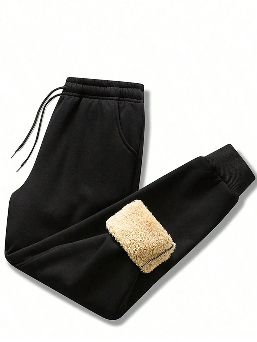 Men's Drawstring Thermal Lined Outdoor Pants - Black - View 1