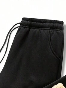 Men's Drawstring Thermal Lined Outdoor Pants - Black - View 2