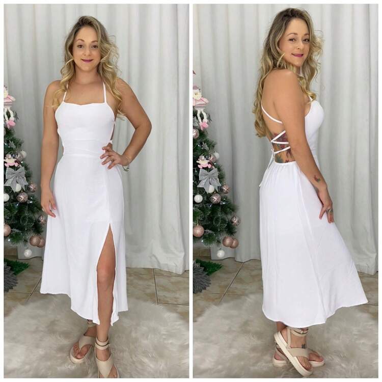 Vestido Midi Abertura Lateral Com Bojo Verão - Branco - Visão 2