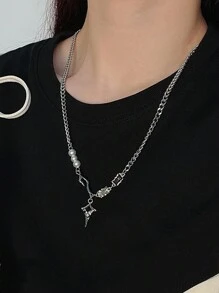 Collier de perles en forme d'étoile croix Kpop, unisexe, pendentif en perles fausses en forme d'étoile, collier de style hip hop Y2K avec gland géométrique