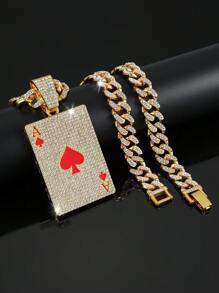 1入新款朋克撲克吊墜項鍊,街頭搖滾嘻哈風格,紅色滴油矩形撲克時尚吊墜項鍊男女適用 - 50cm1:1紅桃A - 查看 14