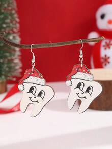 1 對新款女用聖誕牙形耳環,聖誕派對創意配件,2024 年新奇禮物 - 聖誕牙齒 - 查看 4