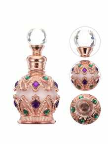 1入組/15ml古董式香水瓶阿拉伯風格精油滴瓶空裝可裝香水瓶,阿拉伯婦女香水瓶,復古精油香水瓶,女性禮品、旅行、情人節（只有空瓶,無香水）。閃閃發光的優雅高貴的奢華頂級鑽石旅行瓶 - 粉色 - 查看 5
