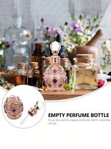1入組/15ml古董式香水瓶阿拉伯風格精油滴瓶空裝可裝香水瓶,阿拉伯婦女香水瓶,復古精油香水瓶,女性禮品、旅行、情人節（只有空瓶,無香水）。閃閃發光的優雅高貴的奢華頂級鑽石旅行瓶 - 粉色 - 查看 3