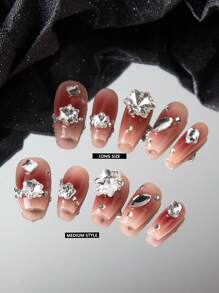 GIRL PLUS GIRLPLUS 10 件手工假指甲棺材，雪花指甲设计，时尚指甲套装，适合女士和女孩日常佩戴 - 酒紅色 - 查看 1