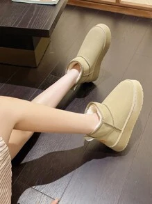 女士秋冬新款毛绒内衬雪地靴，厚底增高靴，优雅休闲时尚踝靴，尺码小一码 - 香檳色 - 查看 5