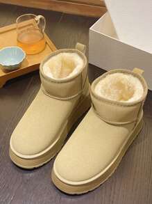女士秋冬新款毛绒内衬雪地靴，厚底增高靴，优雅休闲时尚踝靴，尺码小一码 - 香檳色 - 查看 4