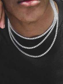 kuuioe 1pc Square Shape Inlaid Diamond Super Flash Punk Gothic Style Necklace/bracelet Suitable For Men And Women, Hip Hop Neutral Evening And Various Occasions, Fashion Accessories, Daily Wear Jewelry