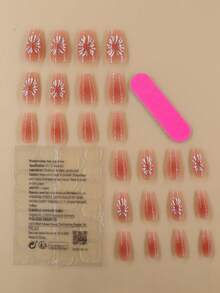 24片套中號圓形假指甲,附1把指甲修剪器和1支水凝膠 - 彩色 - 查看 2