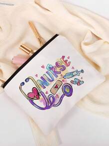 卡通护士图案储物袋，轻便多功能随身包，国际护士节礼品袋，卡通护士图案储物袋，轻便多功能随身包，国际护士节礼品袋化妆包化妆包化妆品收纳袋化妆品收纳袋化妆袋 - 米色 - 查看 3