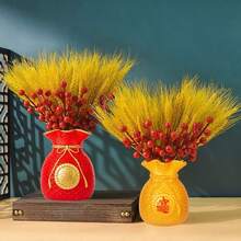 1pc Chinese Style Money Bag Shaped Plastic Flower Vase Decoration For Wealth And Fortune - Yellow - View 2