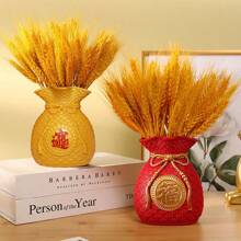 1pc Chinese Style Money Bag Shaped Plastic Flower Vase Decoration For Wealth And Fortune - Yellow - View 1