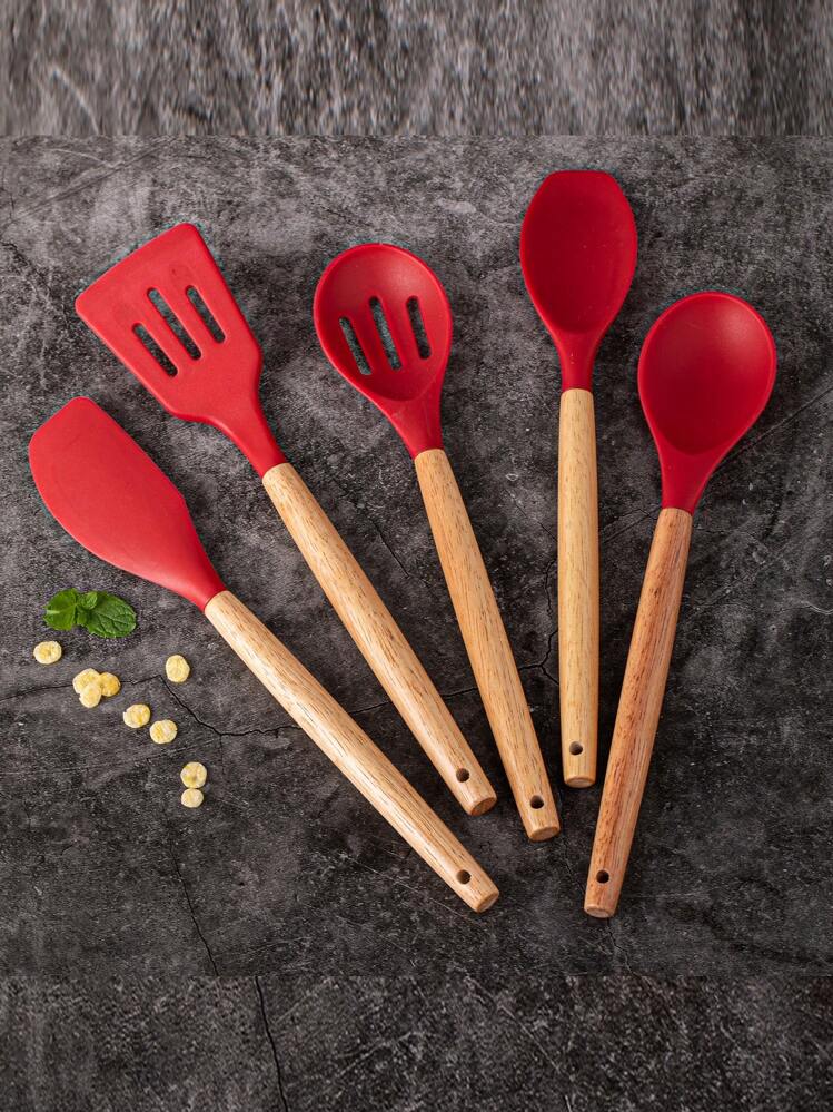 Set Regalo 21 Utensili Da Cucina In Legno E Silicone – Antiaderenti, Resistenti Al Calore E Lavabili In Lavastoviglie (Nero) - 4