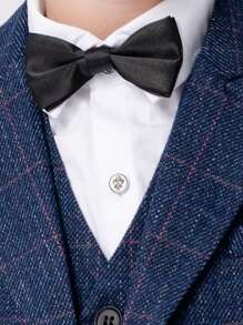 4pcs Set Young Boys Thicked Velvet Suit, Including Plaid Jacket + Vest + Pants + Bow Tie , Warm Winter Formal Outfit For Christmas, School Events, Party Etc. - Blue - View 5