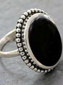 Boho Tối Đen Nhẫn Quá quắt Tròn Mã não đá Ngày kỷ niệm Quà sinh nhật Cho Nữ Sang trọng Đồ trang sức Đối với Tối Buổi tiệc - màu đen - Xem 1