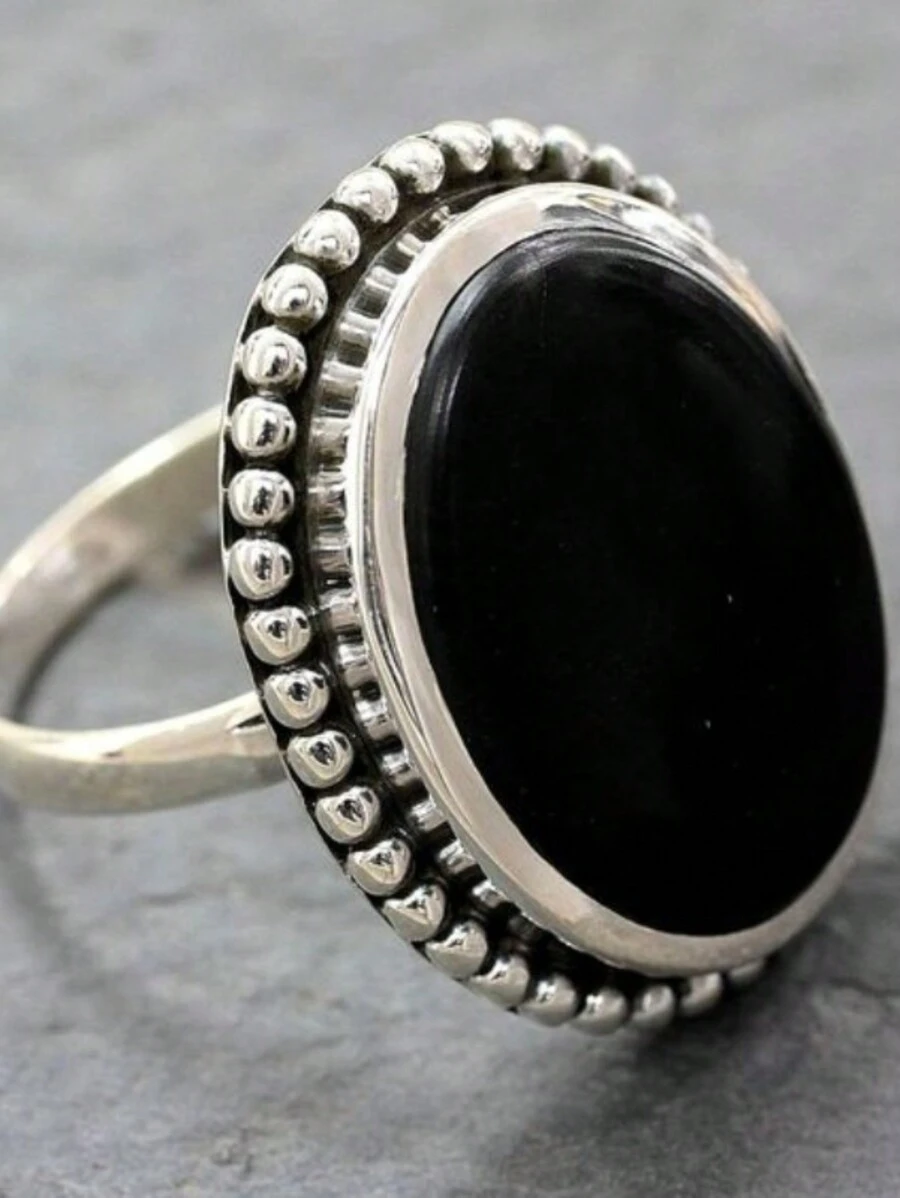 Boho Tối Đen Nhẫn Quá quắt Tròn Mã não đá Ngày kỷ niệm Quà sinh nhật Cho Nữ Sang trọng Đồ trang sức Đối với Tối Buổi tiệc - màu đen - Xem 1