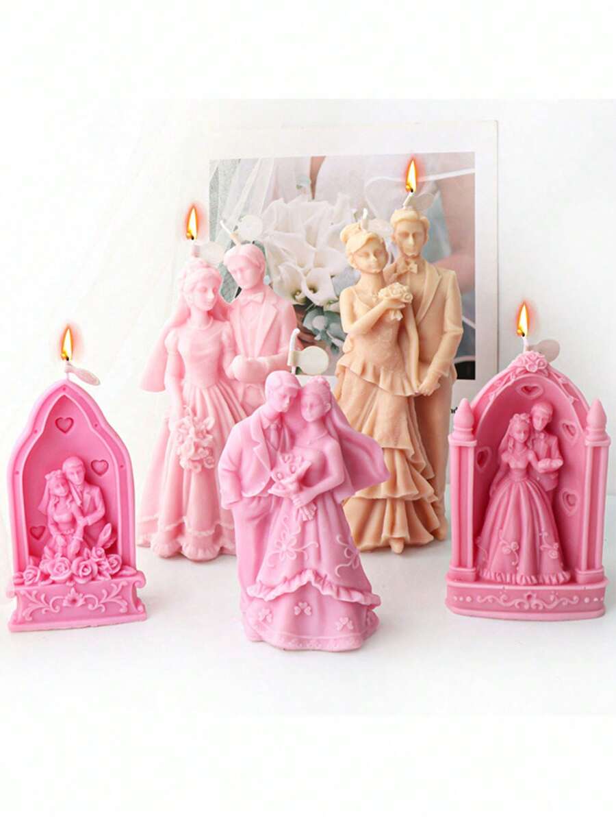 浪漫婚禮新人浮雕紋理矽膠模具,適用於自製蠟燭、香薰、蛋糕裝飾,情人節燭光晚餐,或作為情侶禮物 - 白色 - 查看 1