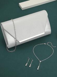 Ladies Pure Hand Full Rhinestone Vintage Folding Hand Gold Ladies Dinner Bag European And American Vintage Skew Bag Hollow Senior Bag Crossover New Pearl Fringe Dinner Bag European Fashion Style Shoulder Span Bag Women'S Evening Dress Bag European And American Fashion Senior Sense Dinner Bag Light Luxury Elegant Vertical Chain Bag - Silver - View 1