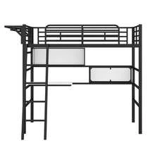 MERAX Twin Size Metal Loft Bed With 2 Shelves, A Desk And A Hanging Clothes Rack, Black And White - màu đen - Xem 5