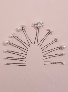 12pcs Faux Pearl Decor Hair Clips, Versatile Hair Accessories Suitable For Bride, Daily Wear & Wedding