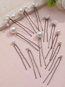 12pcs Faux Pearl Decor Hair Clips, Versatile Hair Accessories Suitable For Bride, Daily Wear & Wedding