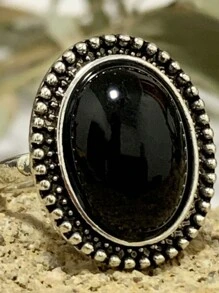 Boho Tối Đen Nhẫn Quá quắt Tròn Mã não đá Ngày kỷ niệm Quà sinh nhật Cho Nữ Sang trọng Đồ trang sức Đối với Tối Buổi tiệc - màu đen - Xem 2