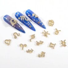24入組3D黃道帶指甲貼紙，合金製造十二星座，處女座，獅子座，白羊座，金牛座，雙子座，山羊座貼紙，適用於自行設計指甲藝術裝飾 - 金色 - 查看 5