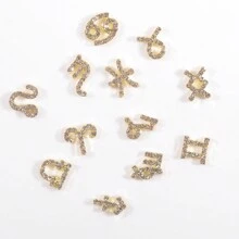 24入組3D黃道帶指甲貼紙，合金製造十二星座，處女座，獅子座，白羊座，金牛座，雙子座，山羊座貼紙，適用於自行設計指甲藝術裝飾 - 金色 - 查看 4