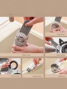 可彎曲的杯蓋刷,用於牛奶瓶、隔熱杯、槽和間隙的多功能清潔刷 - 白色 - 查看 4