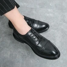 男士休閒商務一步駕馭,低幫花紋雕刻真皮便鞋 - 黑色 - 查看 3