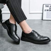 男士休閒商務一步駕馭,低幫花紋雕刻真皮便鞋 - 黑色 - 查看 2