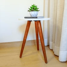 Mesinha Lateral De Canto Redonda Para Sala De Apoio Mdf Mesa Cabeceira Retrô Pé Palito Madeira Decorativa - Branco - Visão 2