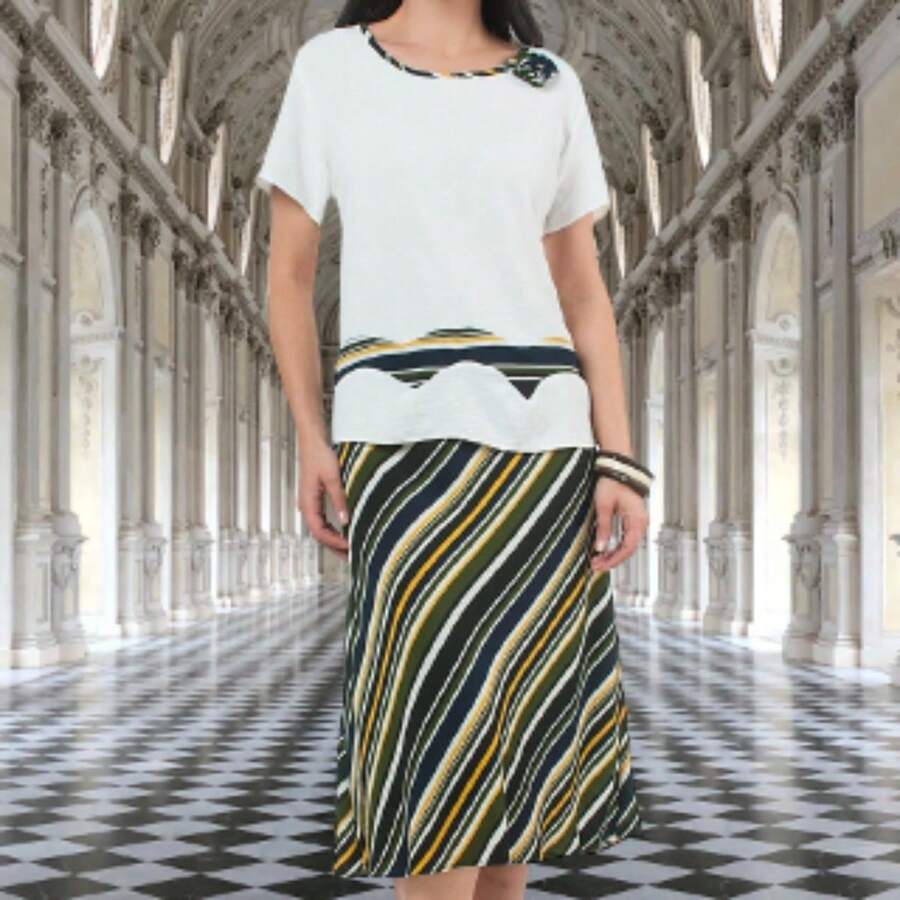 Conjunto Curvy Talla Extra de Blusa con Falda - Blanco - Ver 1