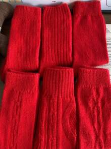 6 双厚款复古粗针织保暖内衬红色长袜，适合冬季和中国十二生肖动物出生年份 - 紅色 - 查看 3