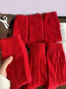 6 双厚款复古粗针织保暖内衬红色长袜，适合冬季和中国十二生肖动物出生年份 - 紅色 - 查看 1