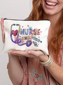 卡通护士图案储物袋，轻便多功能随身包，国际护士节礼品袋，卡通护士图案储物袋，轻便多功能随身包，国际护士节礼品袋化妆包化妆包化妆品收纳袋化妆品收纳袋化妆袋 - 米色 - 查看 1